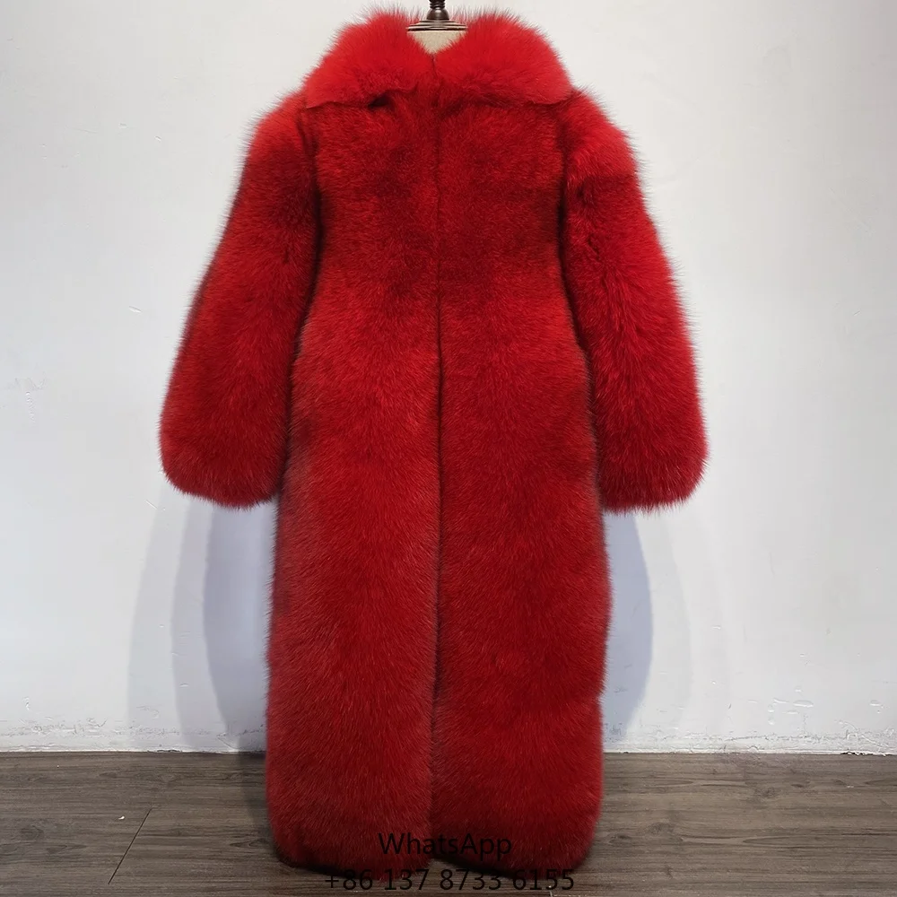 2024 Winter Fluffy Warm Red Fox Fur Long Coat Fox Fur Coat Kid Real Fox Fur Coat