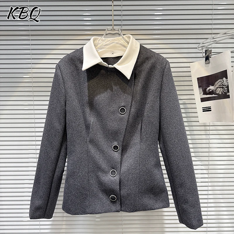 

KBQ однотонная однобортная минималистичная куртка для женщин с лацканами и длинными рукавами, утягивающие куртки в корейском стиле, женские осенние новые куртки