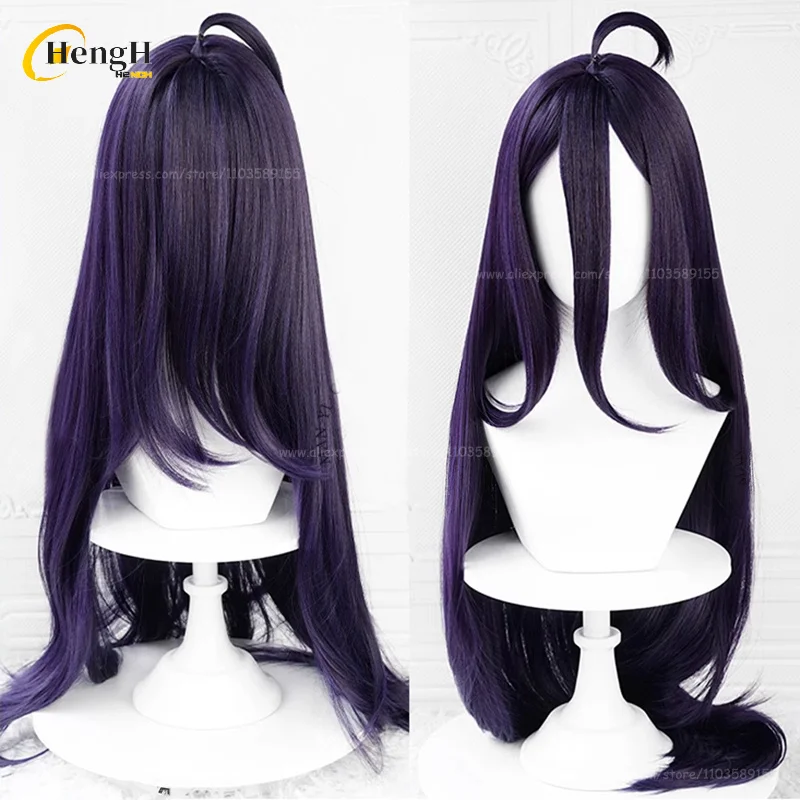 In Stock Anime Albedo Synthetic Wig Long 100cm Dark Purple Cosplay Wig And Horns Heat Resistant Hair Party Woman Wigs + Wig Cap