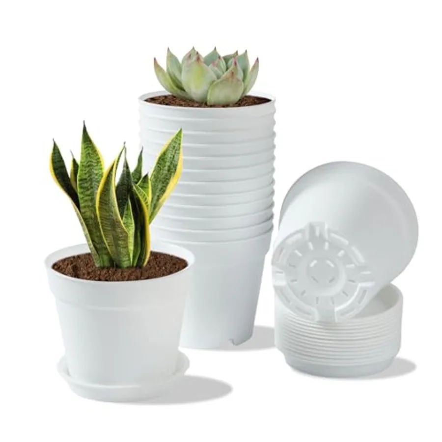 

14 упаковок 4-дюймовых горшков для растений. Маленькие пластиковые цветочные горшки со дренажами и блюдцами. Легкие штабелируемые многоразовые детские напитки Ga.