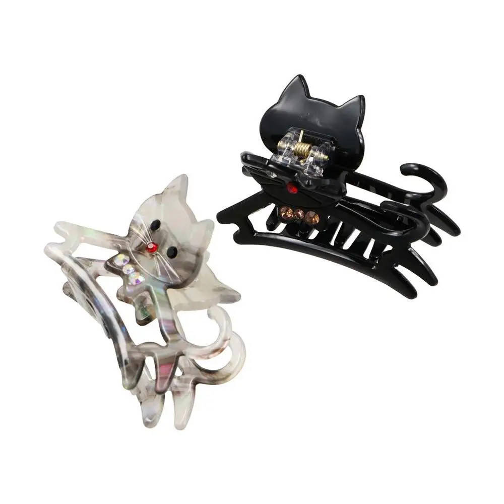 Creative Acetic Acid Acetate Animal Cat Hair Claw Cartoon Y2k Rhinestone Hair Clip Headdress Diamond Shark Clip Female