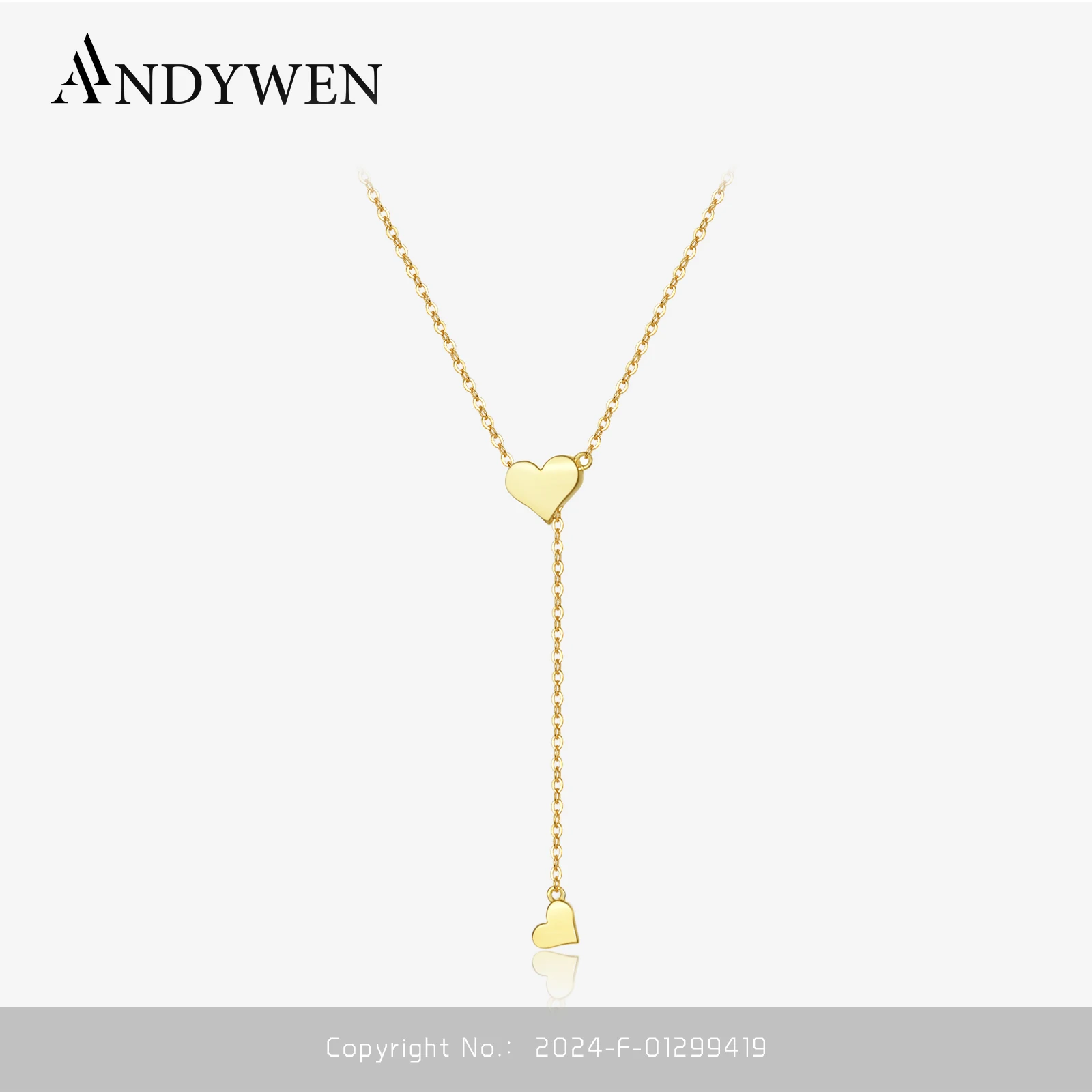 

ANDYWEN 925 Sterling Silver Gold Adjustable Chain Heart Pendant Charm Necklace Drop Choker Resizable Women Luxury Jewekry