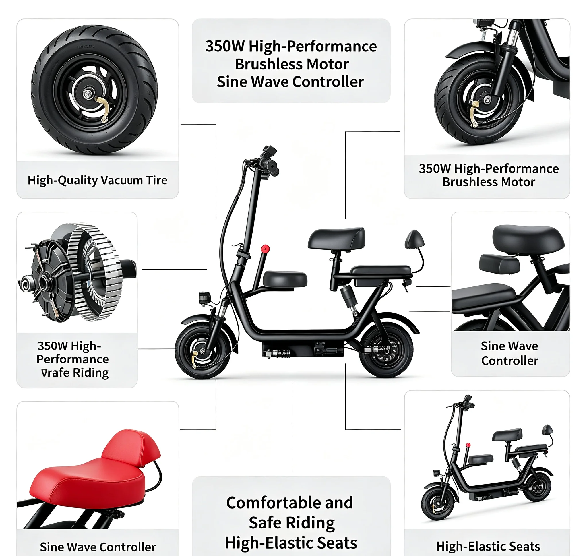 48V 350W Intelligent Digital Electric Scooter Adult Foldable Two-Wheel Commuter for Men & Women Pedal Assist Electric Motorcycle