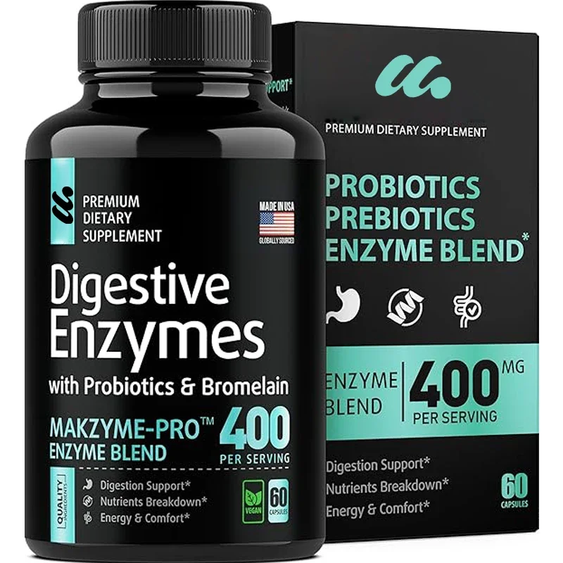 Digestive enzymes containing probiotics - bromelain, papain, probiotic Lactobacillus acidophilus -60 capsules