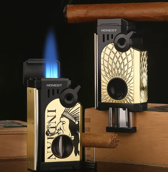 

NEW High-end Multifunctional Cigar Lighter with V-cut Cigarette Tow and Five Flame Straight Forward Windproof Lighter Gift
