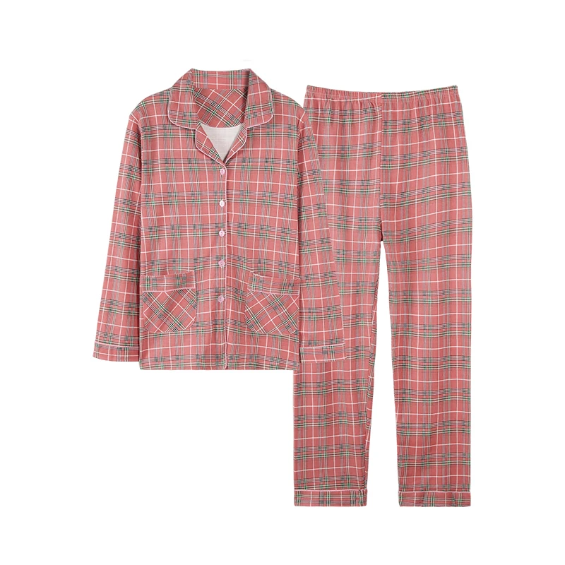 Checkered pajamas Spring and Autumn Women's New Pure Cotton Autumn Home Furnishings Casual Autumn and Winter Cotton Set