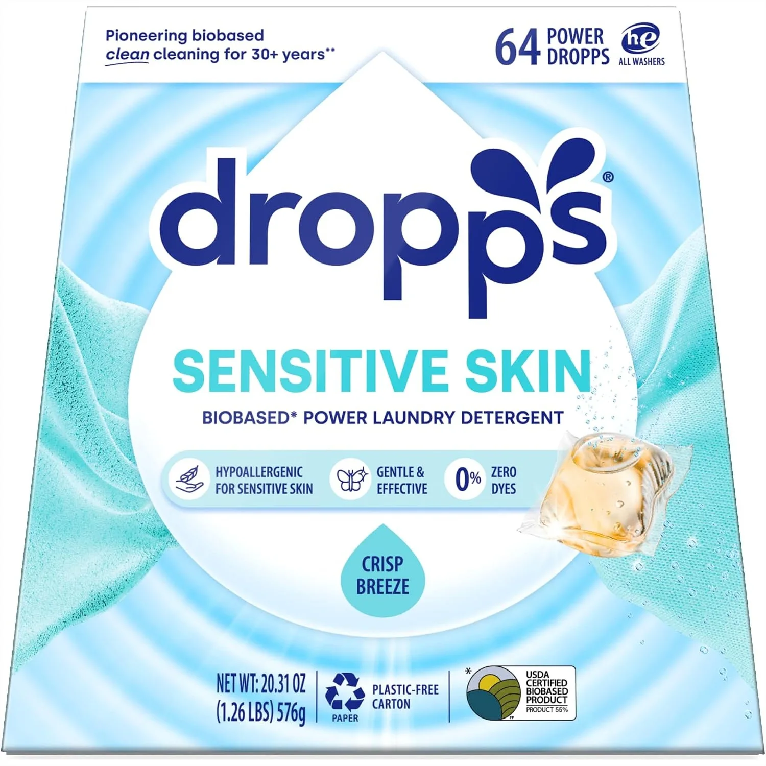 

Sensitive Skin Laundry Detergent Pods, Crisp Breeze, 64 Count - Gentle Clean for Delicates