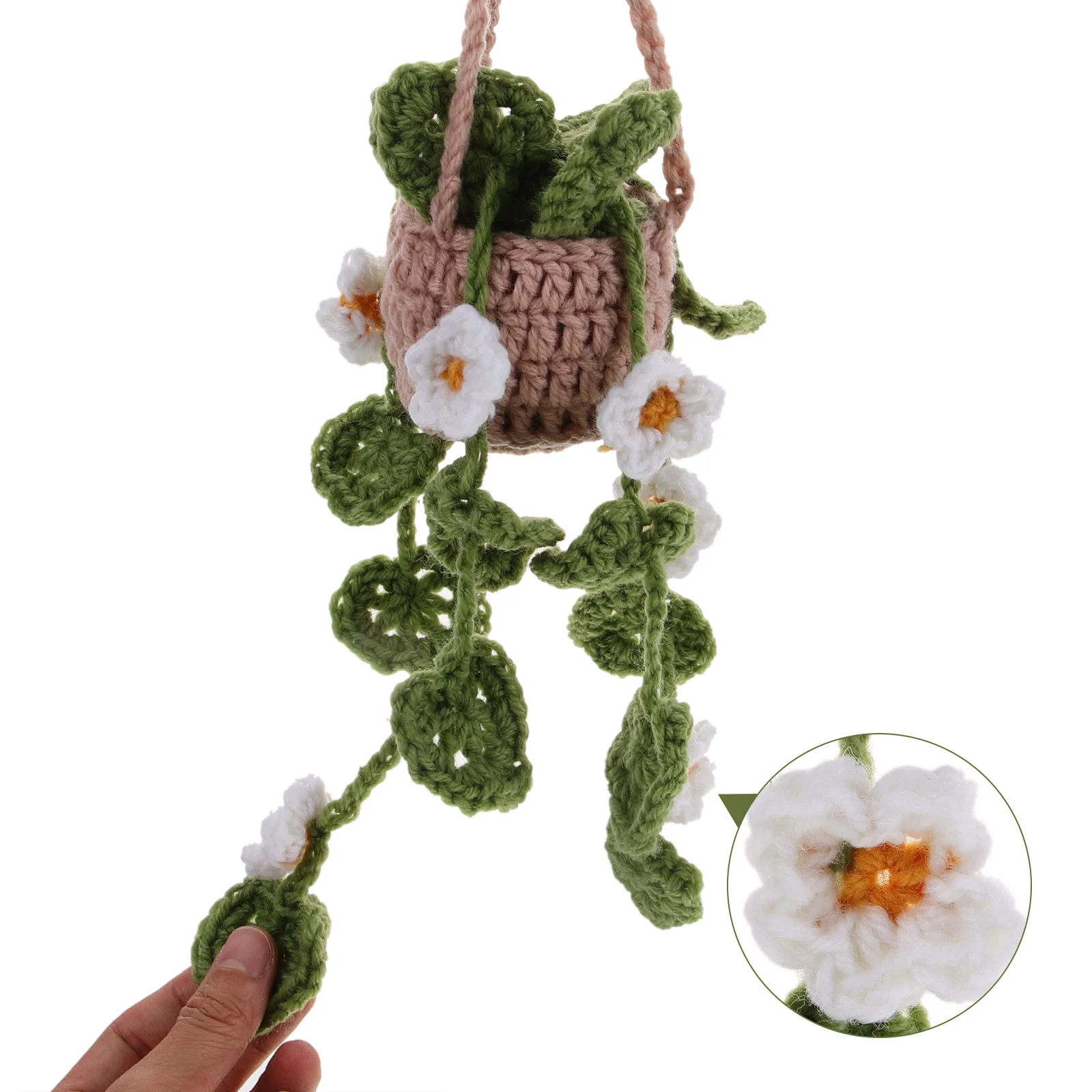

Plant Car Hanging Ornament Crochet Accessory Rear View Mirror Stylish Easy Installation Luxury Appearance Crochet Plant for Car