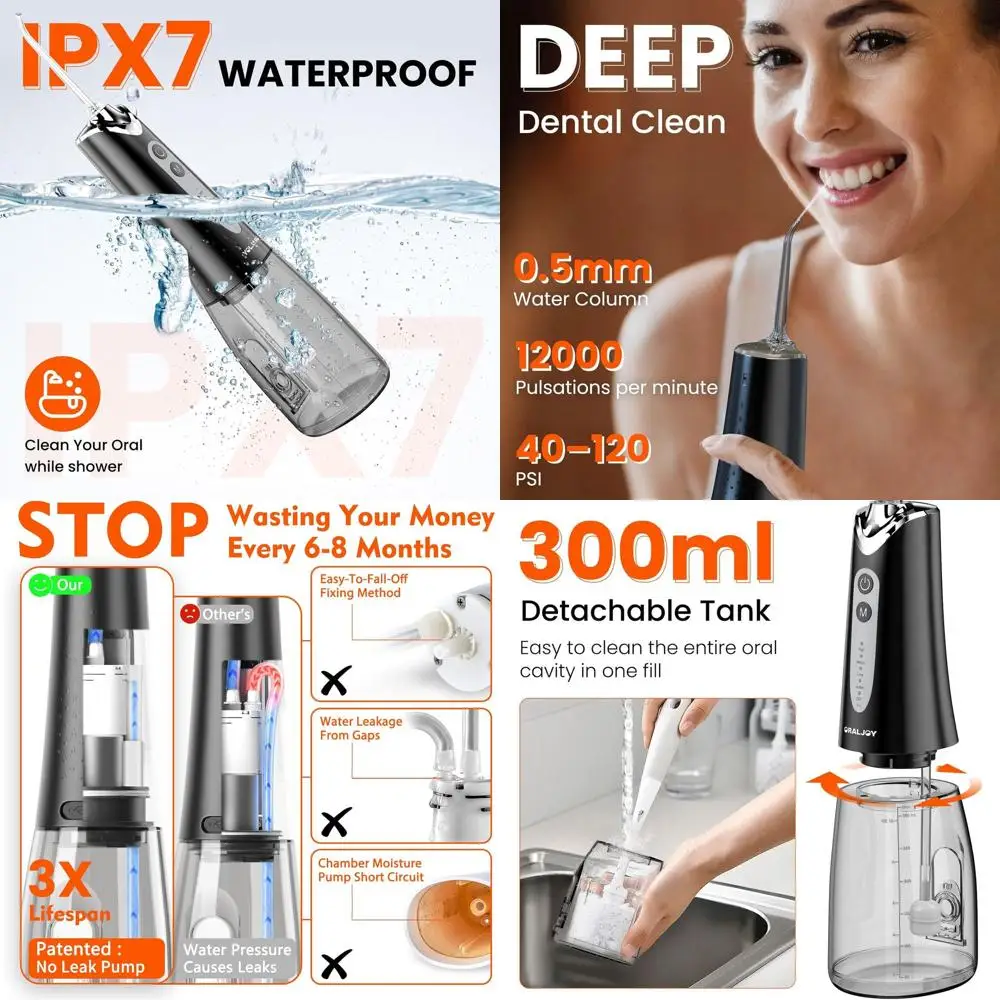 

Портативный беспроводной ирригатор для полости рта 300 мл - перезаряжаемый электрический прибор для чистки зубов и использования в путешествиях