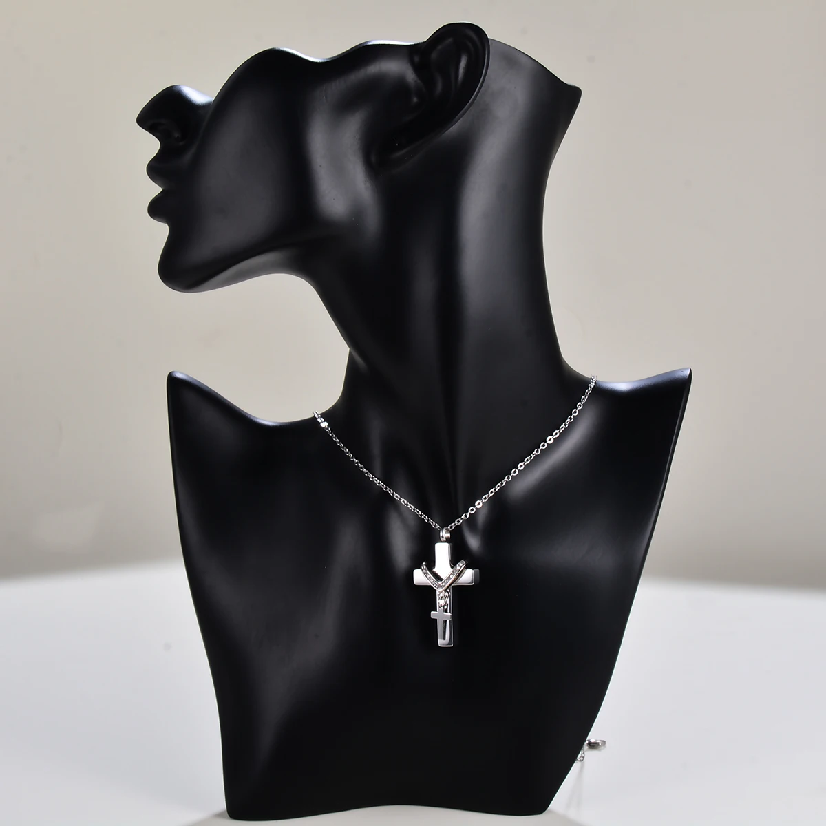 Unisex Stainless Steel Cremation Double Cross Pendant Necklace for Ashes Memorial Keepsake Jewelry Gift Dropshipping