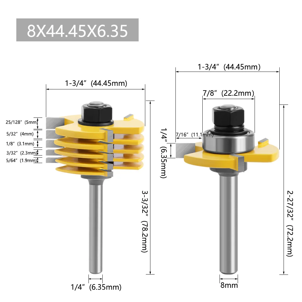 2 buah 12mm 1/2 Slot Shank pisau pemotong 3 Wing Router bit Set 7 buah pisau disemen karbida Milling Cutter untuk penggilingan kayu