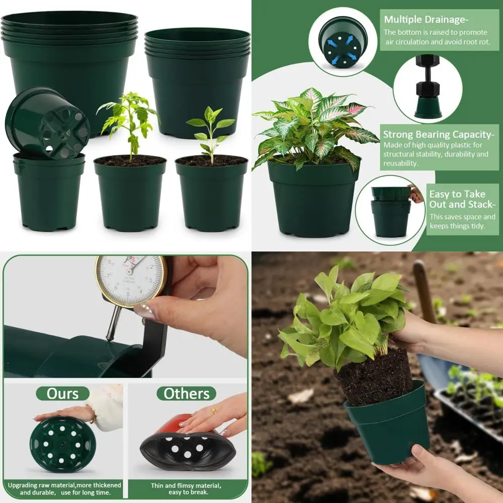 

15 Pack 4/6/8 Inch Plant Nursery Pots, Thickened Plastic Pots for Plants with Drainage Holes, Sturdy Seedling Pots, Seed Startin