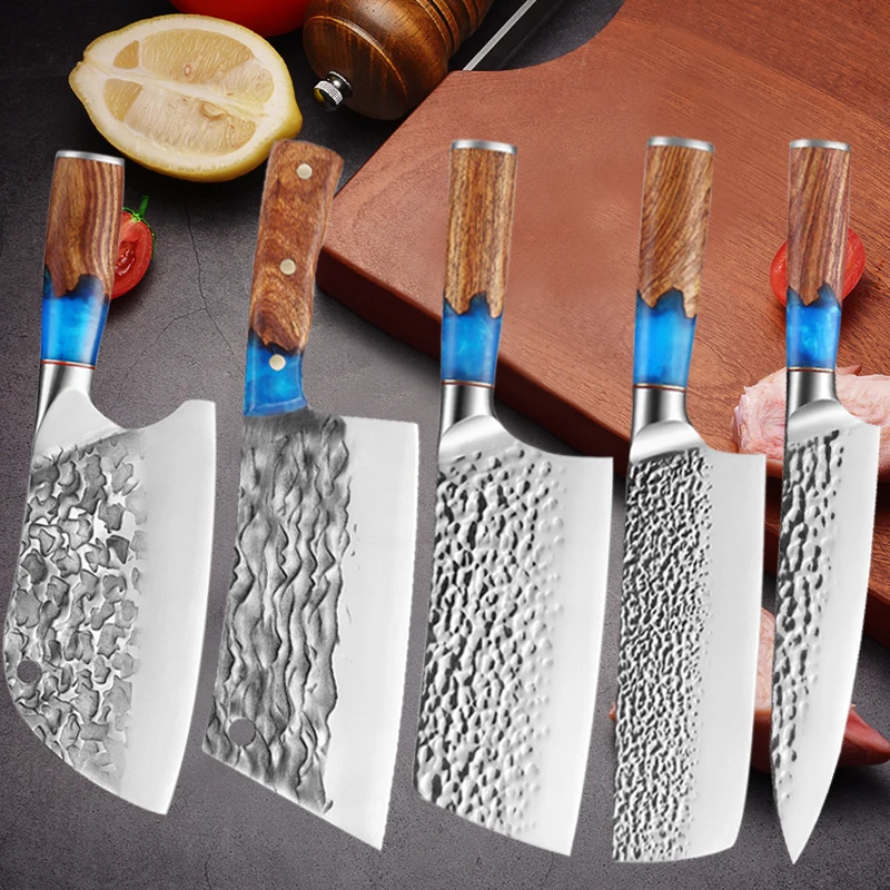 

Stainless Steel Meat Cleaver Household Slicing Knife Forged Hammered Kitchen Knives Bone Chopping and Cutting Knife Chef Knife