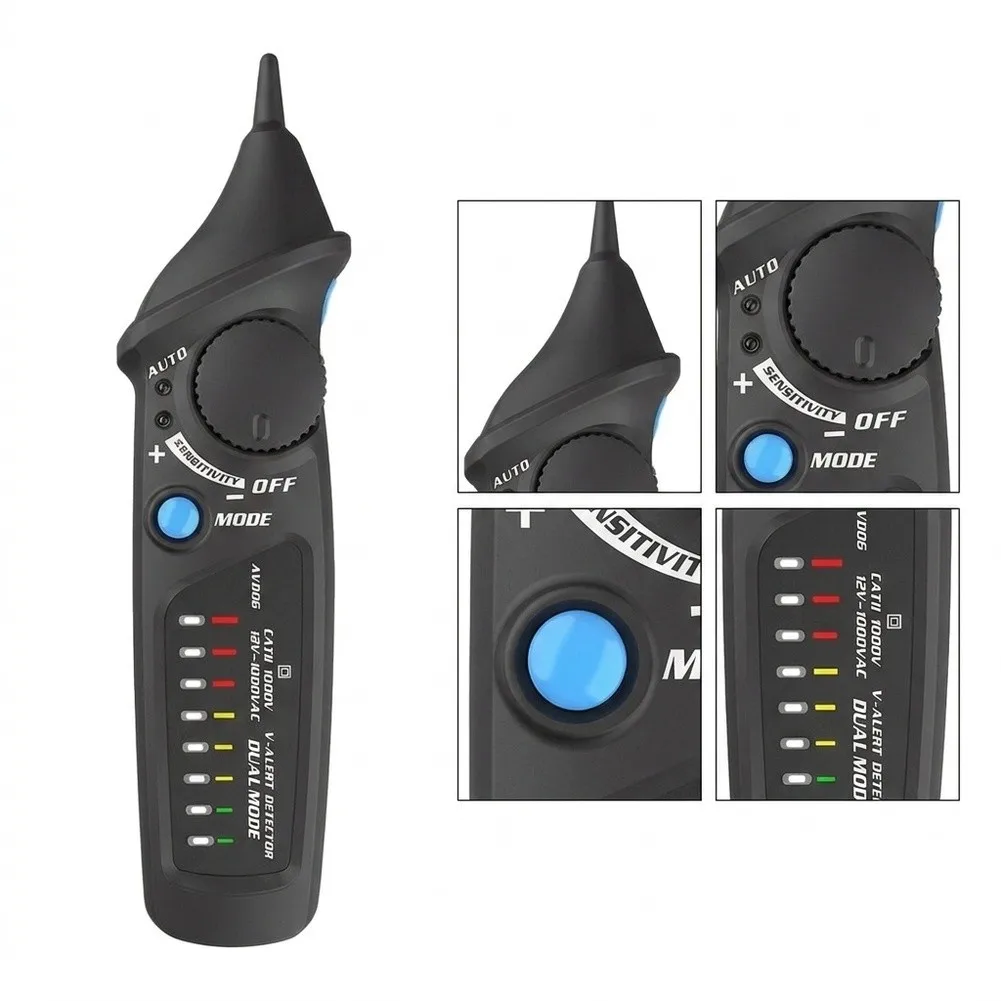 AVD06 Non Contact Voltage Tester 12-1000V AC Detector With 3 Sensitivity Modes Live Neutral Wire Identification LED Flashlight E