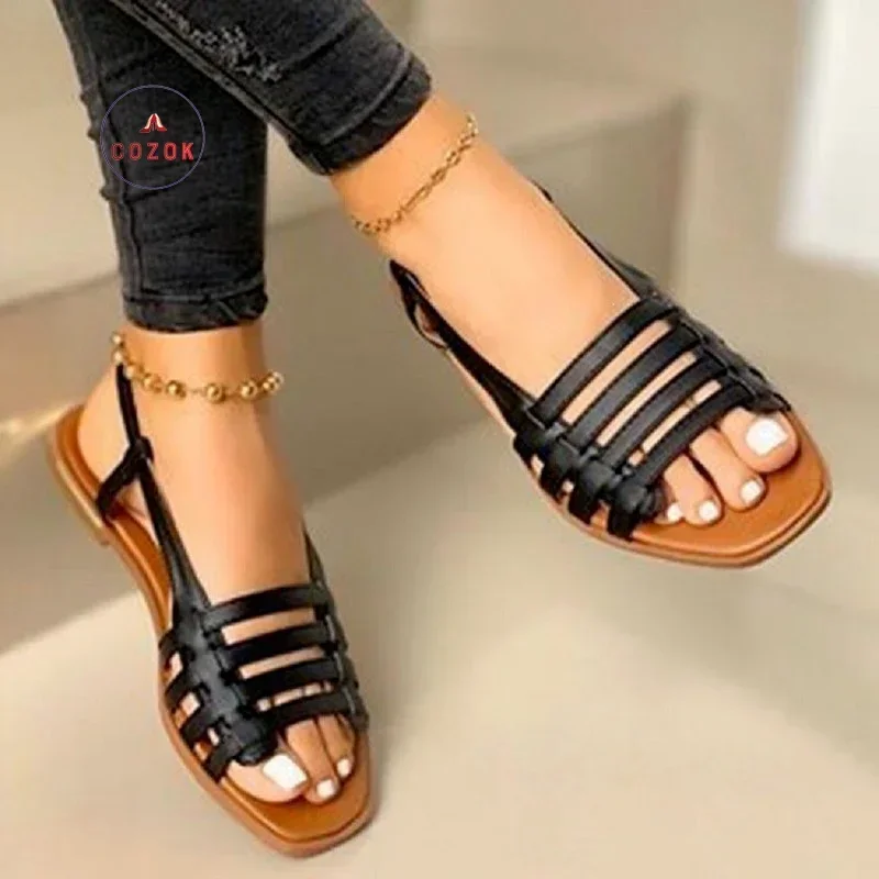 New Summer Women Sandals Hollow Flat Out Roman Slip-On Back Strap Sandals Open Toe Casual Beach Ladies Shoes Outdoor Sandalias