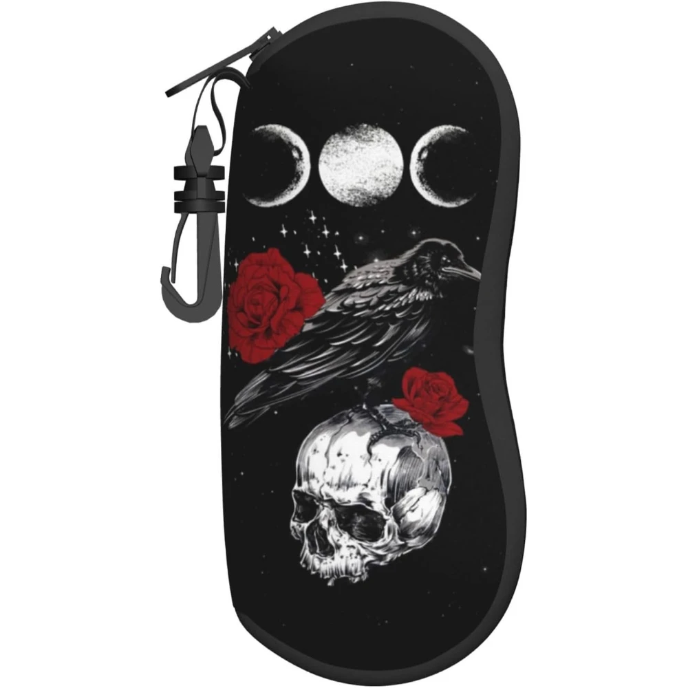 

Мягкий чехол для солнцезащитных очков Moon Raven and Skull Rose, ультралегкий неопреновый чехол для очков на молнии, чехол для солнцезащитных очков в готическом стиле