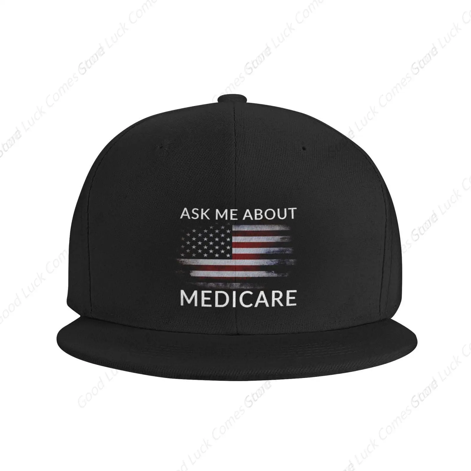 Ask Me About Medicare Hat Flat Bill Visor Classic Snapback Hat Adjustable Plain Tone Baseball Cap Black