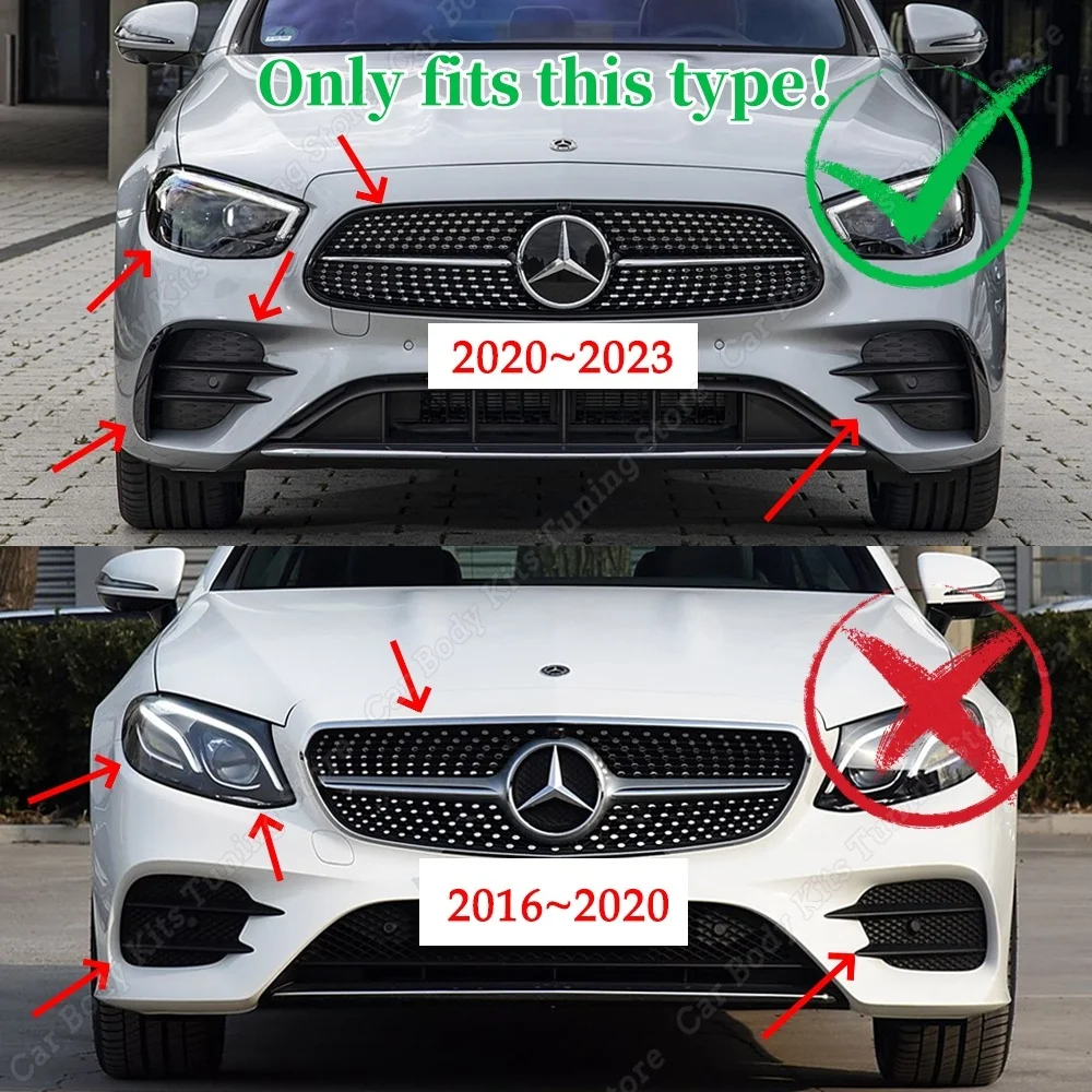For Mercedes Benz E-Class W213 E200 E300 E53 2021-2023 Car Front Bumper Lip Spoiler Wind Knife Trim Body Kits Splitter Tuning