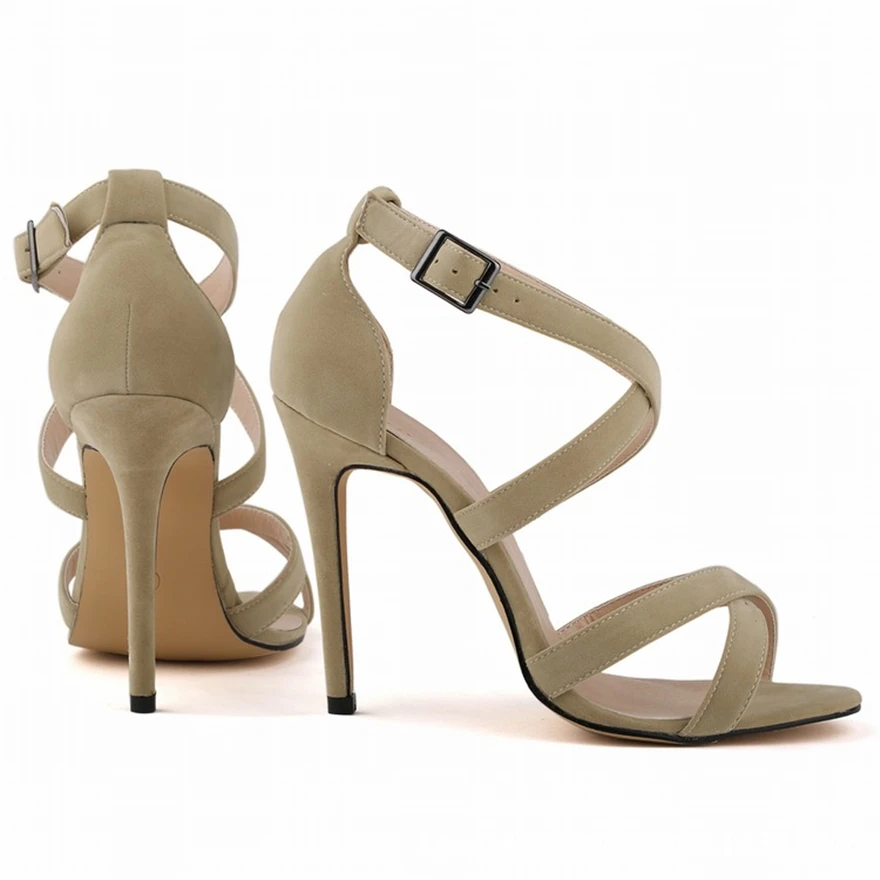 Sandali da donna con punta aperta stile stella fibbia moda estiva solido floccato tacchi alti scarpe da donna Sexy con intagli incrociati abito da