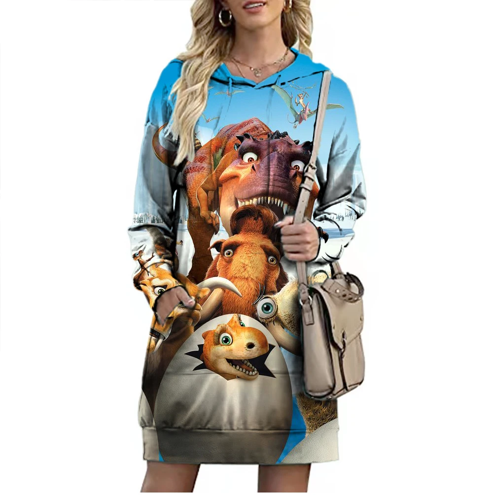 

2022 New Fall Women's Fashion Crew Neck Lengthening Hoodie Disney Brand Ice Age and Ariel Cartoon Trend Casual Girls Tops