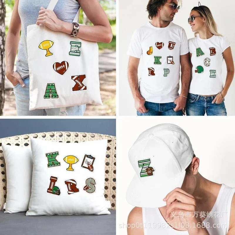 الرياضة نمط الرجبي شارة مطرّزة ملصق 26 الحروف الإنجليزية الملابس الزخرفية القماش ملصق فريق الفصل الصبي التطريز قطعة #4