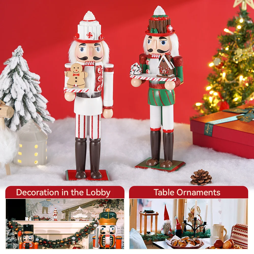 36CM Christmas Nutcracker Puppet Wood Doll Wooden Gingerbread Man Creative Handcrafts Christmas Gift Ornament Home Decoration