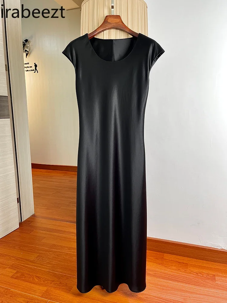 

Summer Vestido Largo Elegante Para Fiesta Acetate Satin Dress Woman Temperament Raglan Sleeve Waist Slimming Long Dress