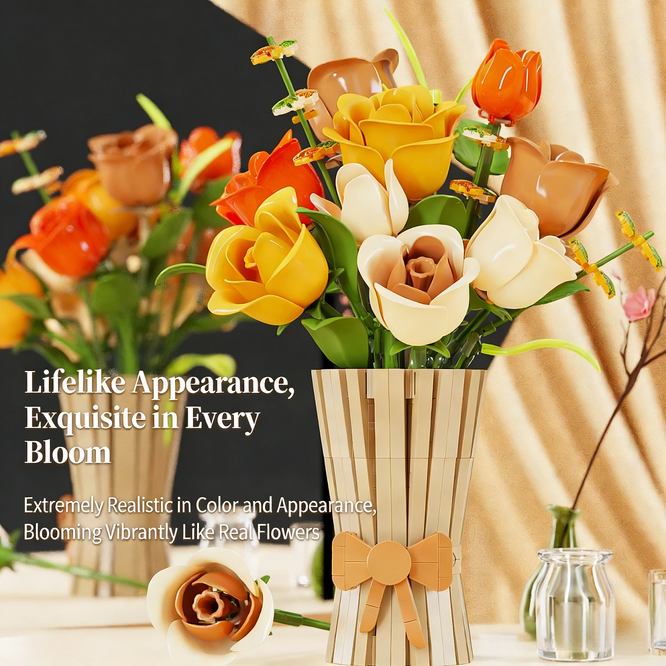 MJ BLOCK Rose Potted House Decoration Creativiteit MOC Model Bricks DIY Bloemen Speelgoed Bouwsteen Geschenken voor meisjes Volwassenen