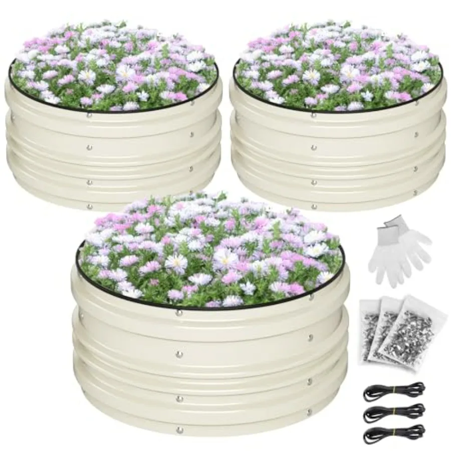 3Pcs 2x2x1ft Galvanized Raised Garden Bed Set for Vegetables Flowers, White, Rust Corrosion Protection, Easy Assembly, Safe Edg
