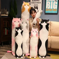 귀여운 긴 스트립 고양이 인형 바디 베개, 만화 고양이 봉제 쿠션, 카와이 소파, 침실 던지기 베개, 홈 장식, 창의적인 선물