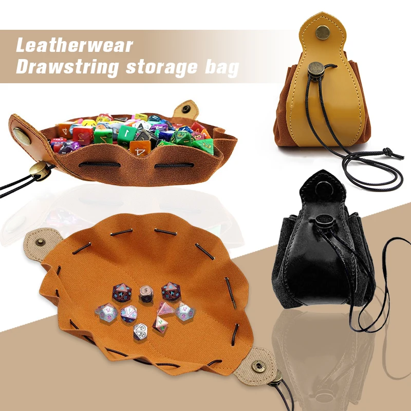 PU Leather Dice Bag Tray Medieval Viking Style Jewelry Packing Drawstring Pouches For D&D Role Playing RPG Game Coin Purse