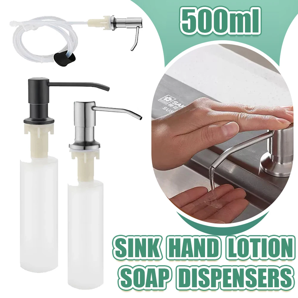 

500ML Kitchen Sink Liquid Soap Dispenser Pump Stainless Steel Liquid Soap Bottle Sink Mount Hand Pressure Soap Dispenser Bottle