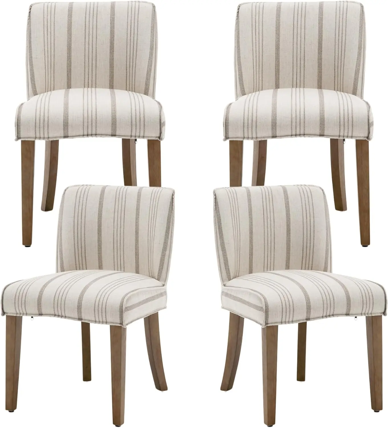 Farmhouse Dining Chairs Set Of 4 Khaki Stripe Upholstered Linen Kitchen Chairs Armless Dining Room Chairs For Home