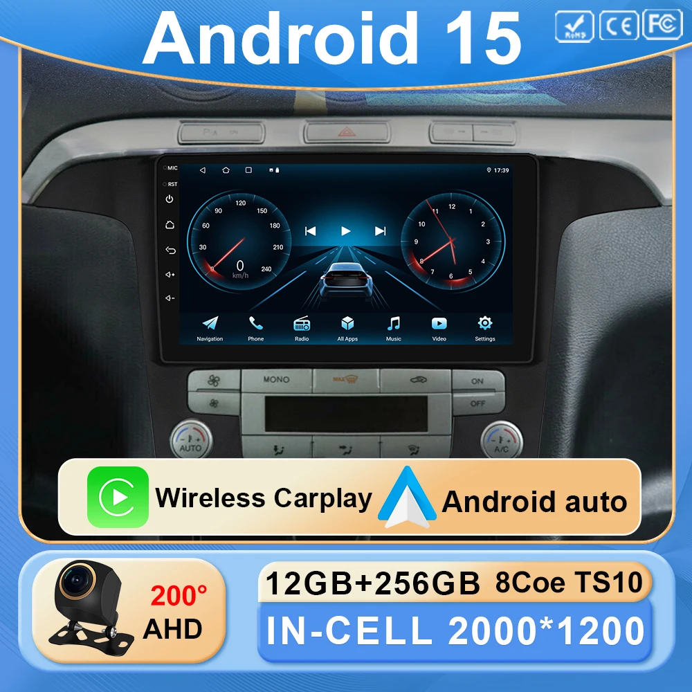 Android15 WIFI 4G Car Radio For Ford S Max S-MAX 2007-2015 Multimedia Video Player Auto CarPlay GPS DVD 2Din BT 2K QLED Stereo