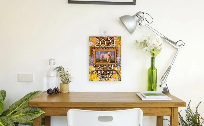 Estranho Medieval Dogs Calendar, Retro Wall Calendar, Renaissance, Escritório e Material Escolar, 2024