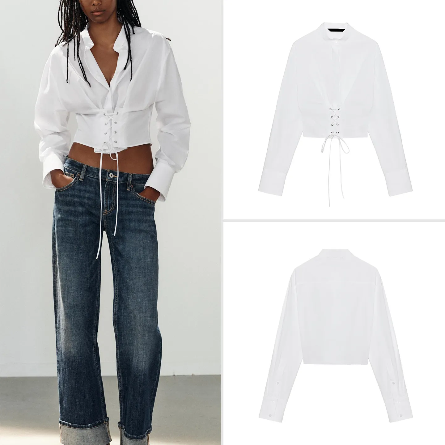 Fashionable Long Sleeve Women's Shirt Waist-Cinching Mandarin Collar Decorated Casual Style Breathable Skin-Friendly Chinese ...