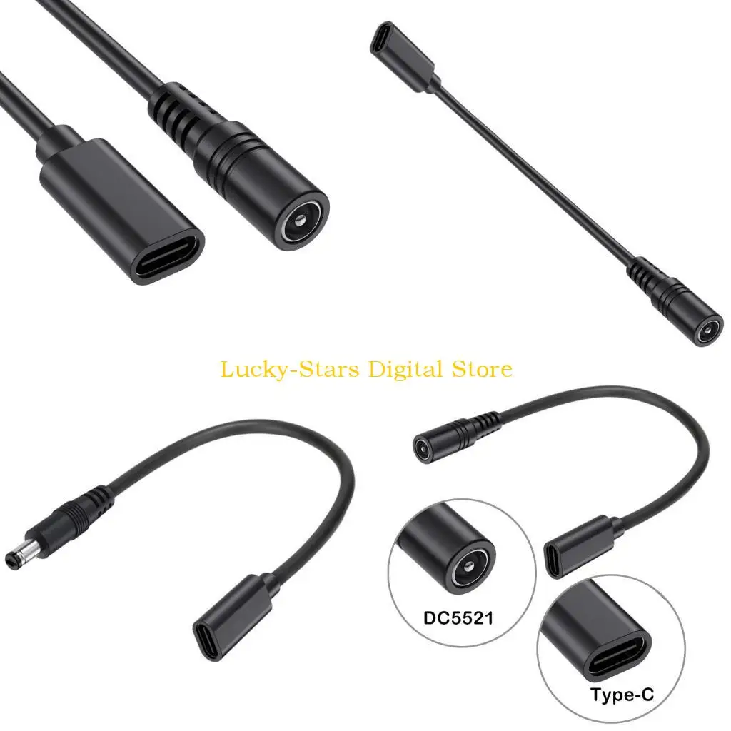 

T3EE 3A Power Extension Cord Type C to DC5521 Male/Female Connectors Adapter Cable Wire Support Charging and Data Transfer
