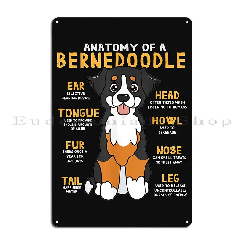 Bernedoodle Anatomy Funny Dog Mom Dad Cute Gift Essential Metal Plaque Personalized Iron Plaques Designing Cave Tin Sign Poster