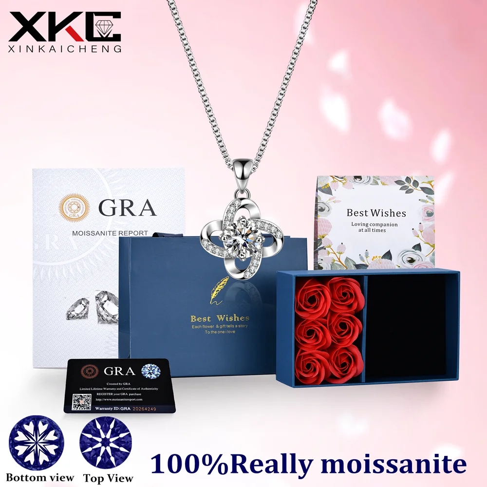 

Gra mullite carbonaceous silica four leaf clover pendant necklace lady fashion box chain short 45cm