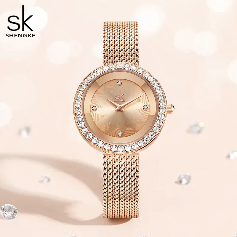 Shengke Original Waterproof Relogio Feminino Luxury Rose Gold Watch For Women Milan Mesh Band Watch Japanese Quartz Reloj Mujer