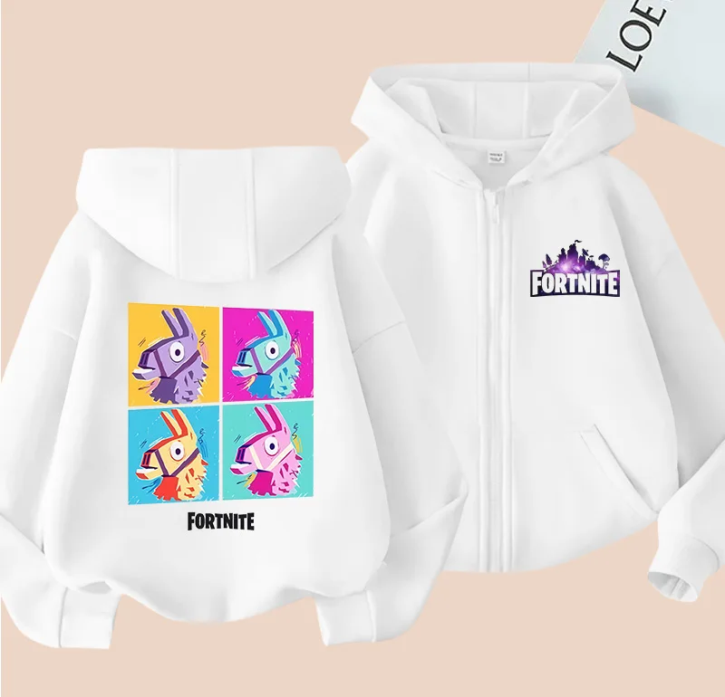 Chaqueta con cremallera Fortnite para primavera y otoño, sudadera con capucha para niños, regalo con estampado de dibujos animados, ropa deportiva para niños, Top informal para niñas