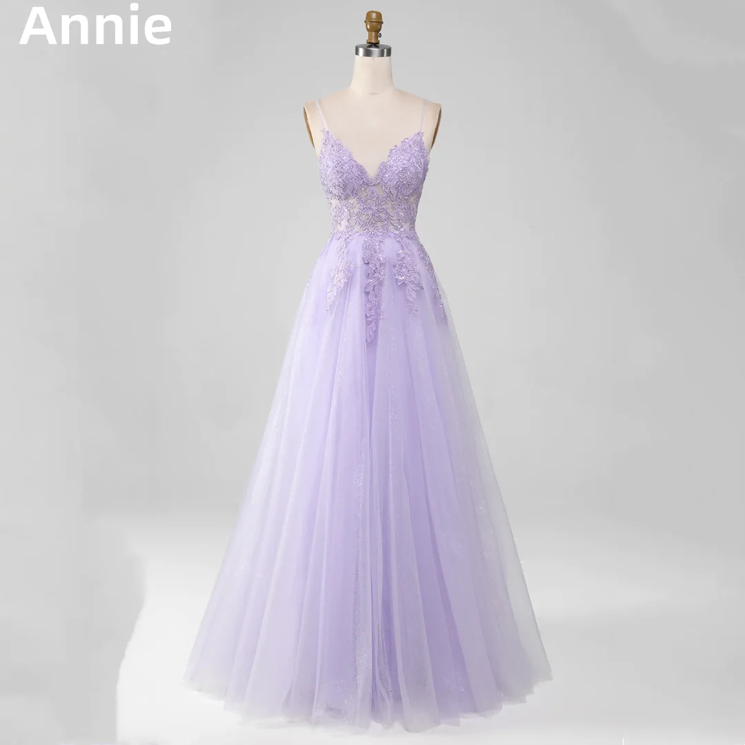 

Annie Sweet Purple Graduate Prom Dresses Glitter Tulle Embroidery Evening Dresses A-shaped Party Dresses 2024 Vestidos De Noche