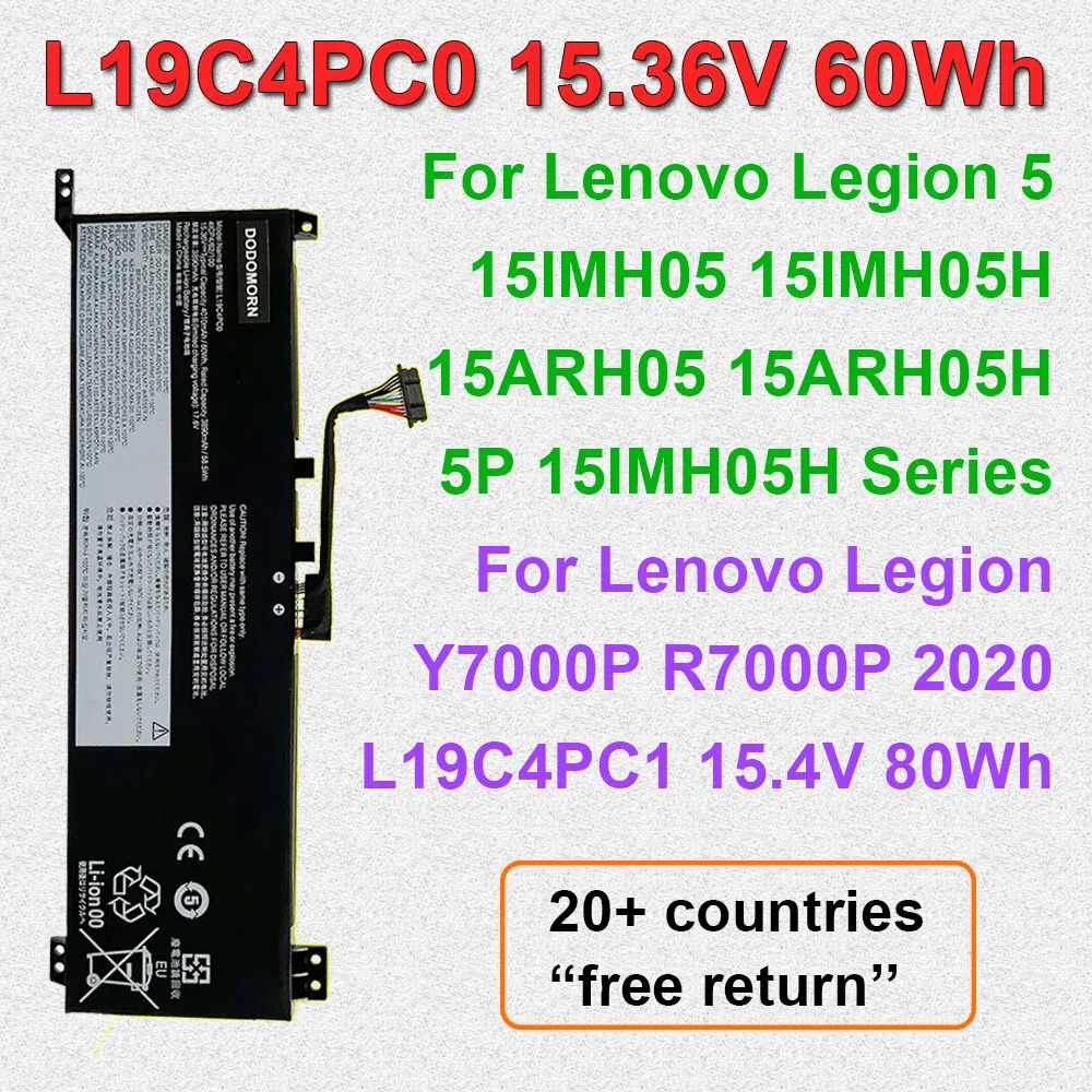 

LAPTOP BATTERY L19C4PC0 L19C4PC1 For Lenovo Legion Rescuer Y7000P R7000P 2020 5-15IMH05 5-15ARH05 5P-15ARH05H L19M4PC0 L19M4PC1