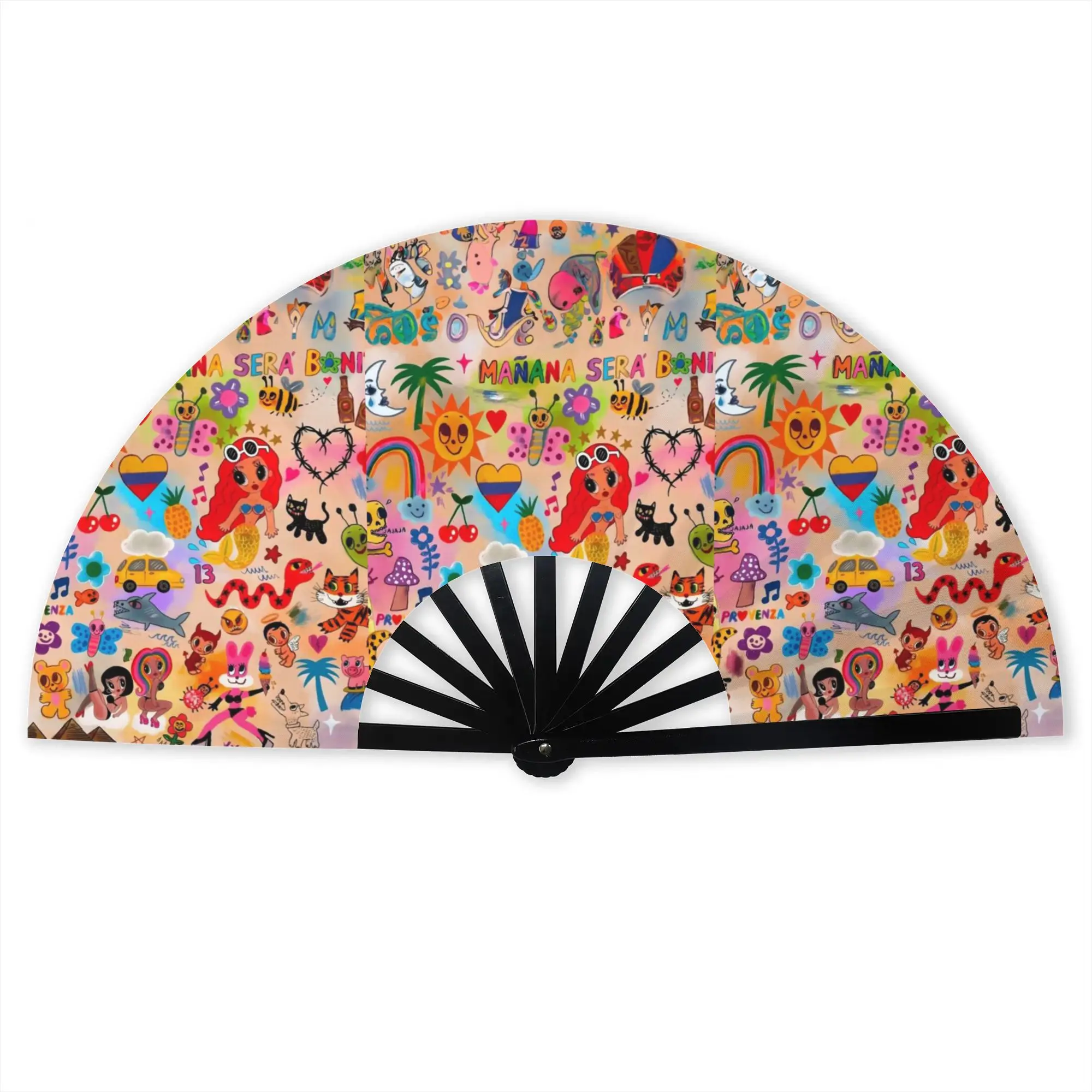 Singer Karol G  Stylish Hand Fan Unisex  Printed Polyester Fan Trendy Costume Prop Folding Fans For Sports Events  Gift
