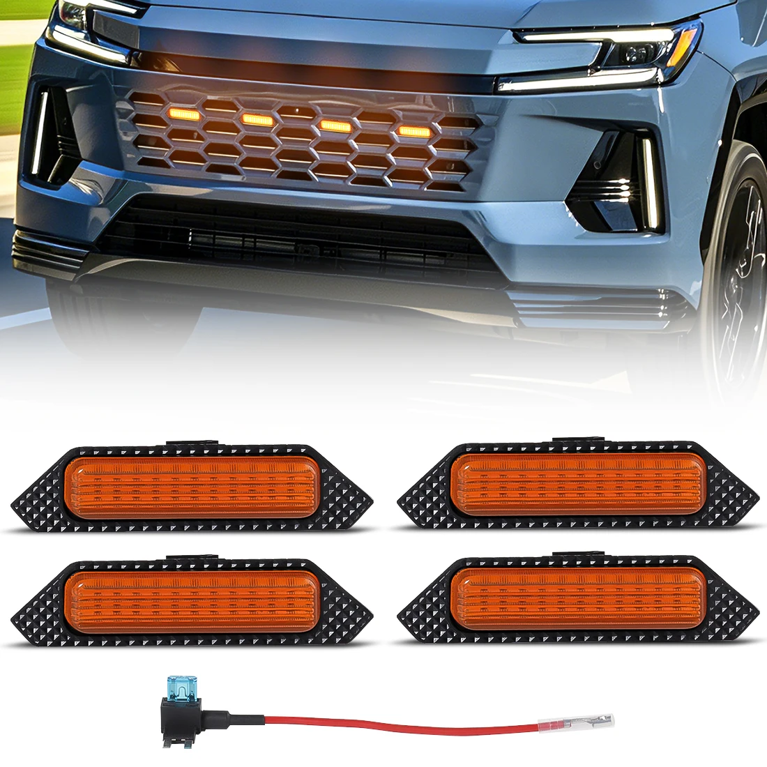 

4PCS LED Grille Light For Toyota RAV4 XSE/ Hybrid HEV 2026 Front Grid Warning DRL Daytime Running Lamp Daylights Car Accessories