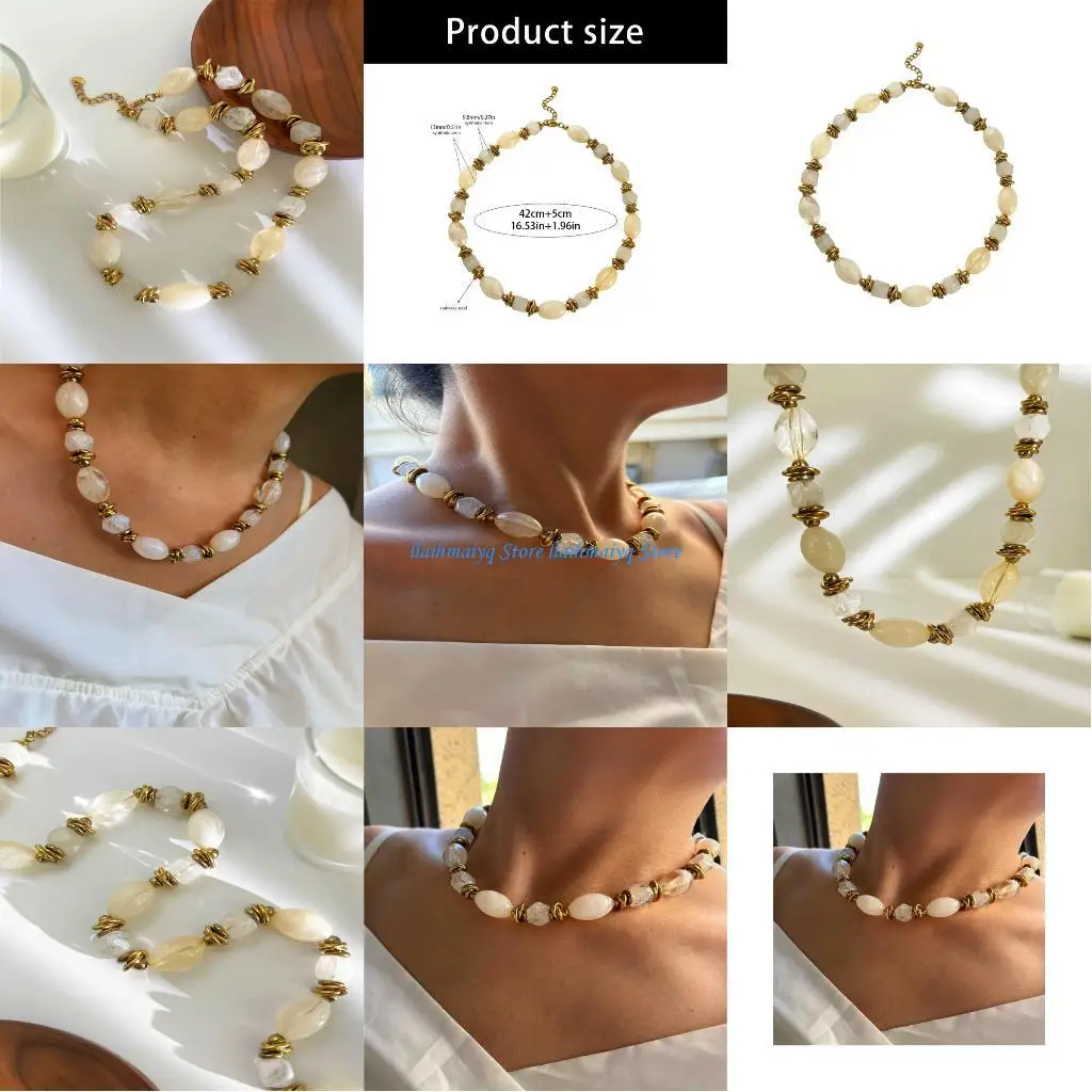 

573B Multi Loop Stainless Steel Necklace With Resin Beads Versatile Stylish Accessory