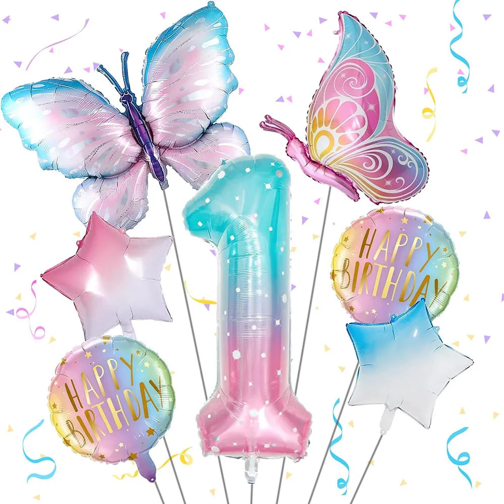 Butterfly Birthday Decoration, Butterfly Balloon, 1St Birthday Party Decoration, Fantasy Numbers 1 Butterfly Aluminum Foil Balloon Aluminum Film Balloon Party Decoration Supplies