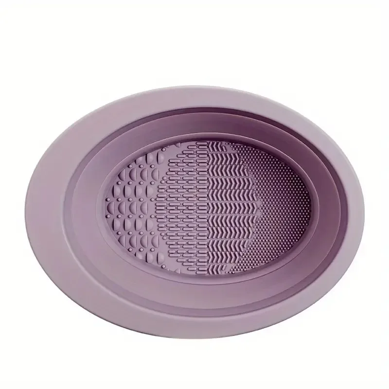 Soft Silicone Makeup Brush Cleaning Bowl Foldable Beauty Tool Powder Puff Cleaning Pad - Easy-to-Use Cleaning Accessory for Beau