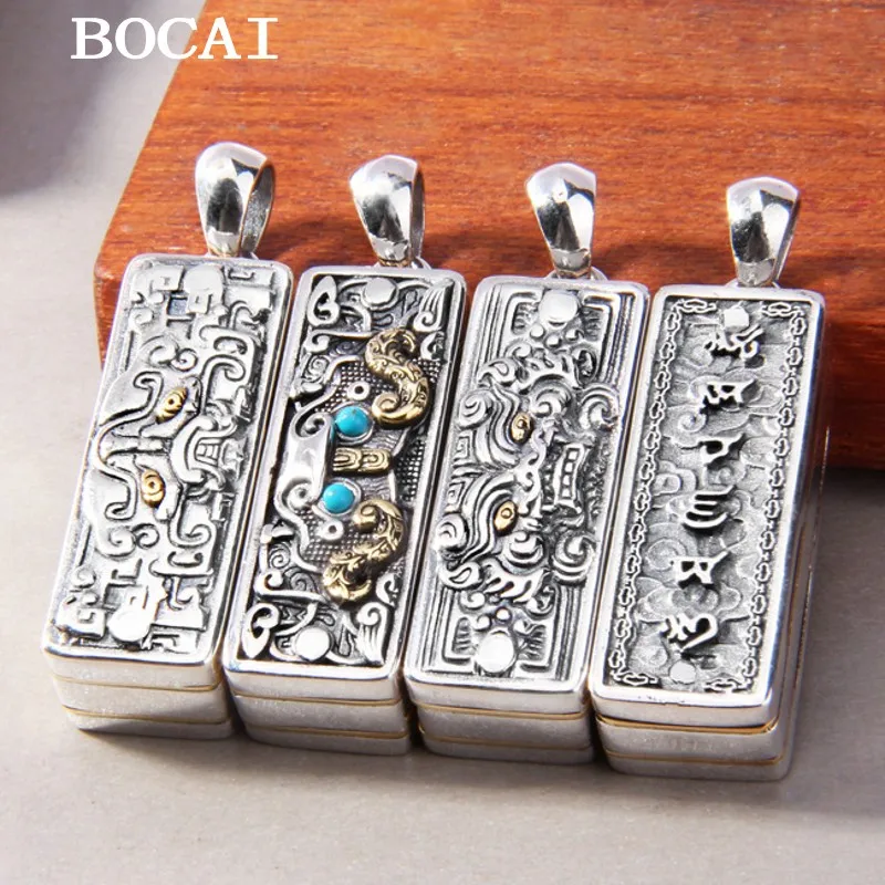 

BOCAI S925 Silver Vintage Personalized Six Character True Words Harmonica Pendant, Gift for Men and Women Free Shipping