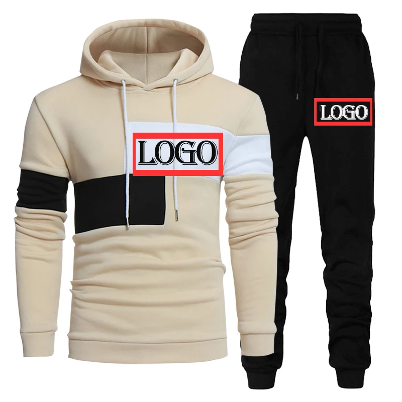 Custom Logo Men Tracksuit Brand Patchwork Hoodies and Jogger Pants 2Pieces Set Spring Autumn Fashion Streetwear Male Outfits 3XL